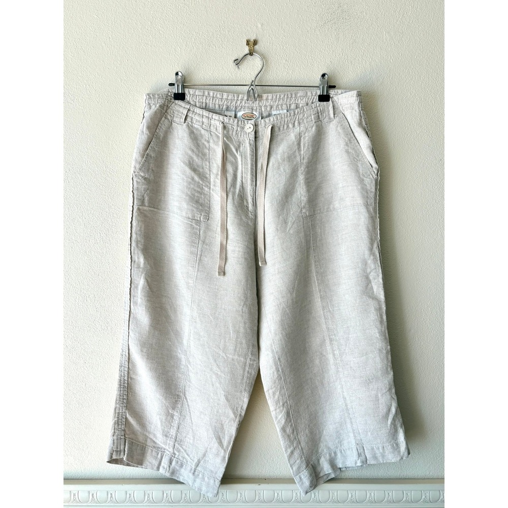 Vintage Talbots Irish Linen Capri Pants Beige Wide Leg Size 14W Earthy Heritage